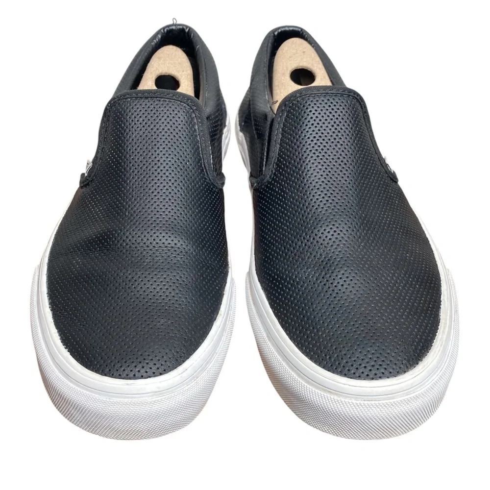 Vans Men's Black Perforated Leather Classic Slip-On Shoes Sneakers Size 8.5
